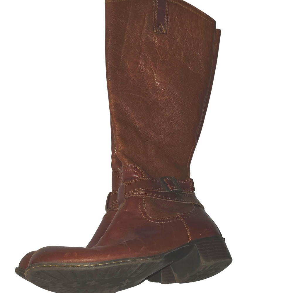 B.O.C Brown Leather Tall Boots Buckle Detail Side Zip Women‎ Size 6